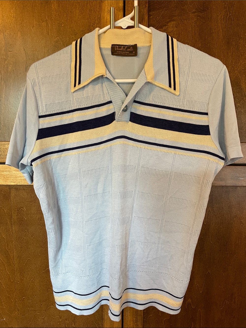 Paulo Conti Light Blue Knit Polo with Navy and Cream Stripes